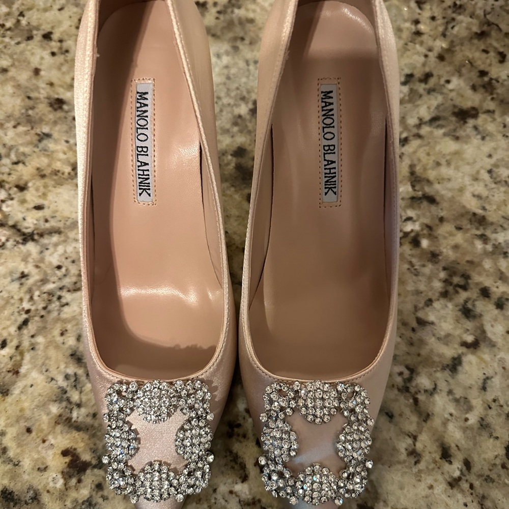 Manolo Blahnik Pink Crystal Embellished Heels